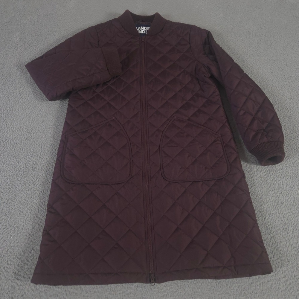 Lands End Jacket Womens M Burgundy FeatherFree Insulated Bomber Quilted Longline